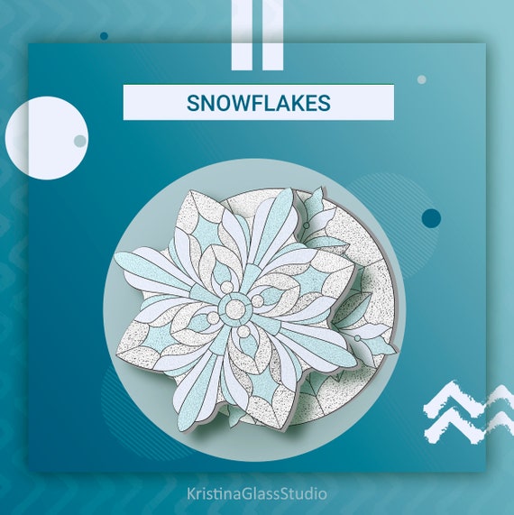 Set of 2 Snowflakes Stained Glass Patterns to Download | Etsy