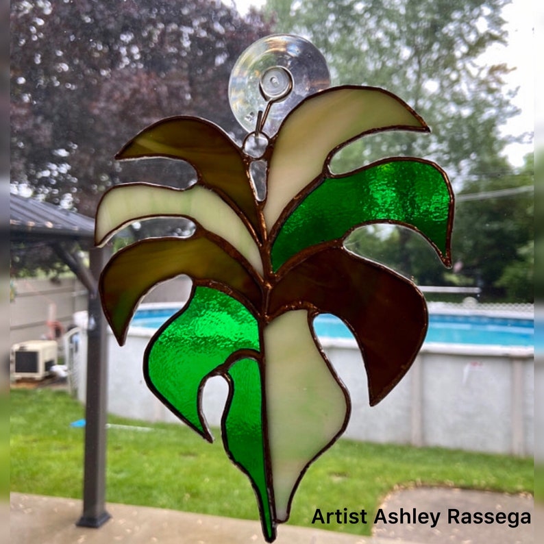 Stained glass Leaves pattern to download pdf Monstera Leaf Etsy