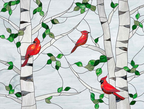 Stained Glass Birds Cardinal Pattern Stain Glass Window Etsy Singapore