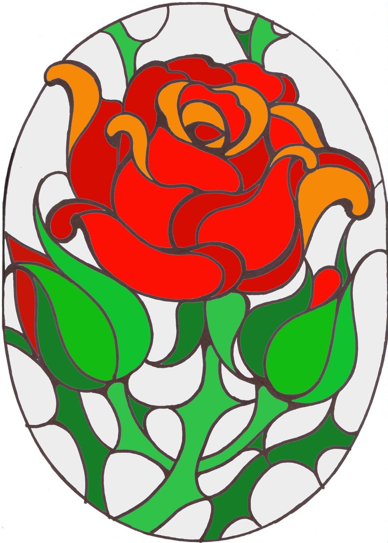 Stained Glass Pattern Pdf Rose Suncatcher pattern Stained Etsy