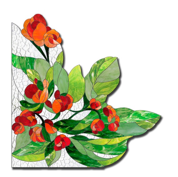 Stained glass pattern Flowers stained glass window corners Etsy