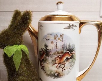 Quaint Vintage Bunny Pot, Hutschenreuther Chocolate (Tea) Pot, Easter Kitchen Decor, Nature Inspired Cottagecore, Spring Woodland Animals