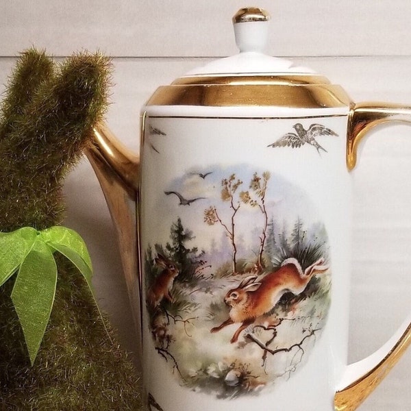 Quaint Vintage Bunny Pot, Hutschenreuther Chocolate (Tea) Pot, Easter Kitchen Decor, Nature Inspired Cottagecore, Spring Woodland Animals