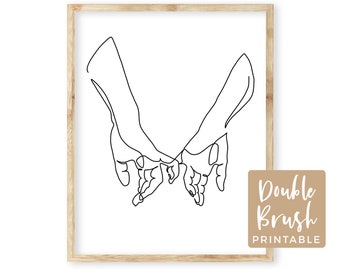 Pinky Promise Hand Print, Pinky Swear Wall Art Printable Poster, Couple Line Art Minimalist Drawing, Friendship Love Modern Minimal  MHW031
