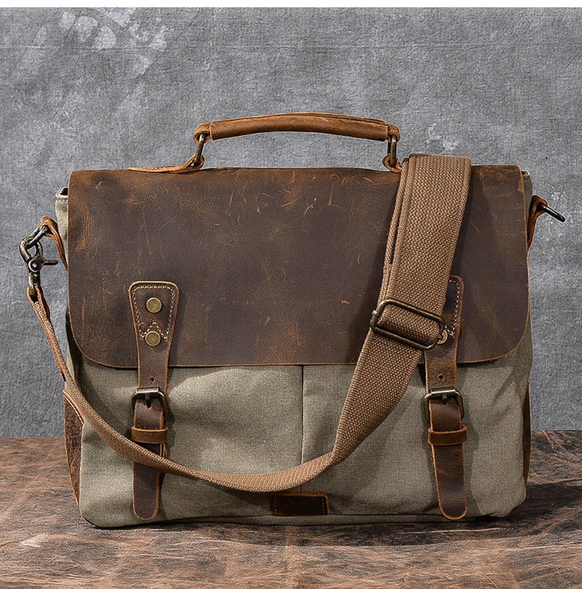 Waxed Canvas Leather Messenger Bag/crossbody Bag/mens Laptop - Etsy UK