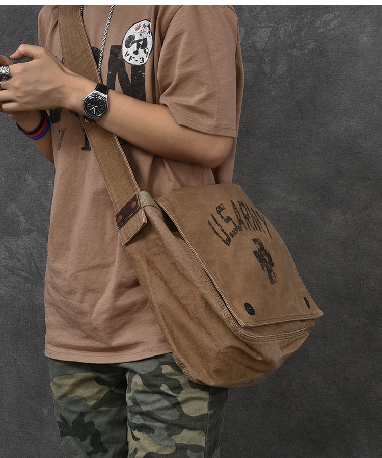 Waxed Canvas Leather Messenger Bag/crossbody Bag/mens Laptop Messenger