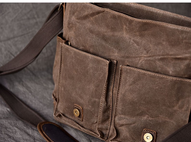 Waxed Canvas Lederen Messenger Bag / Crossbody Tas / Mens Laptop Messenger Bag / lederen aktetas / Wax Canvas Tas / Camera Tas / Cadeau voor hem afbeelding 9