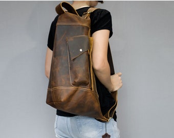 Mochila de cuero artesanal personalizada, bolso de cuero para hombre, bolso de viaje, mochila de cuero vintage