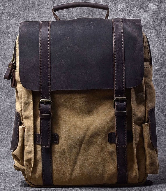 mens leather and canvas backpack