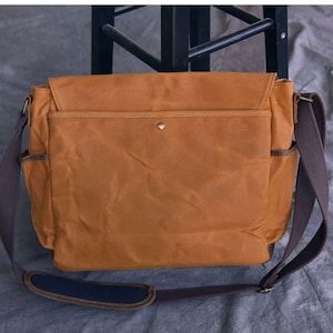 Waxed Canvas Lederen Messenger Bag / Crossbody Tas / Mens Laptop Messenger Bag / lederen aktetas / Wax Canvas Tas / Camera Tas / Cadeau voor hem afbeelding 7