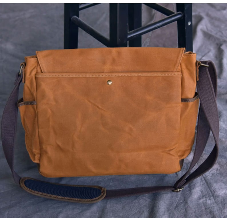 Waxed Canvas Lederen Messenger Bag / Crossbody Tas / Mens Laptop Messenger Bag / lederen aktetas / Wax Canvas Tas / Camera Tas / Cadeau voor hem afbeelding 7