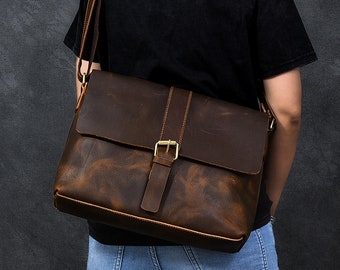 Leather Messenger Bag/Brown Leather Bag/Leather Messenger/Leather Briefcase/Leather Laptop Bag/Shoulder Bag/Gift for Him