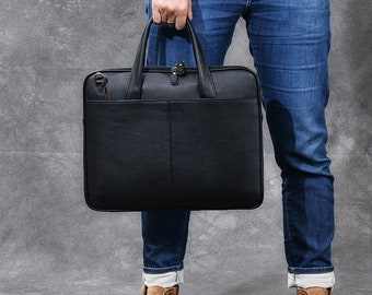 Leather Briefcase Men Messenger Bag Black Leather Bag Leather Messenger Leather Briefcase Leather Laptop Bag Shoulder Bag Gift for Him