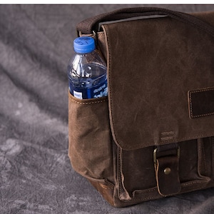 Waxed Canvas Lederen Messenger Bag / Crossbody Tas / Mens Laptop Messenger Bag / lederen aktetas / Wax Canvas Tas / Camera Tas / Cadeau voor hem afbeelding 10