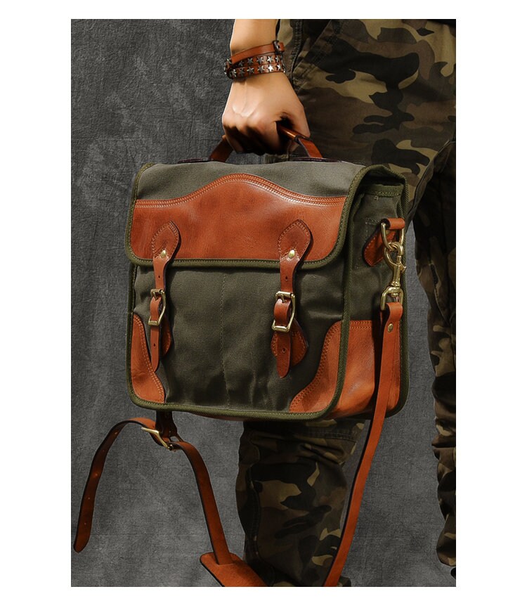 Waxed Canvas Leather Messenger Bag/crossbody Bag/mens Laptop Messenger