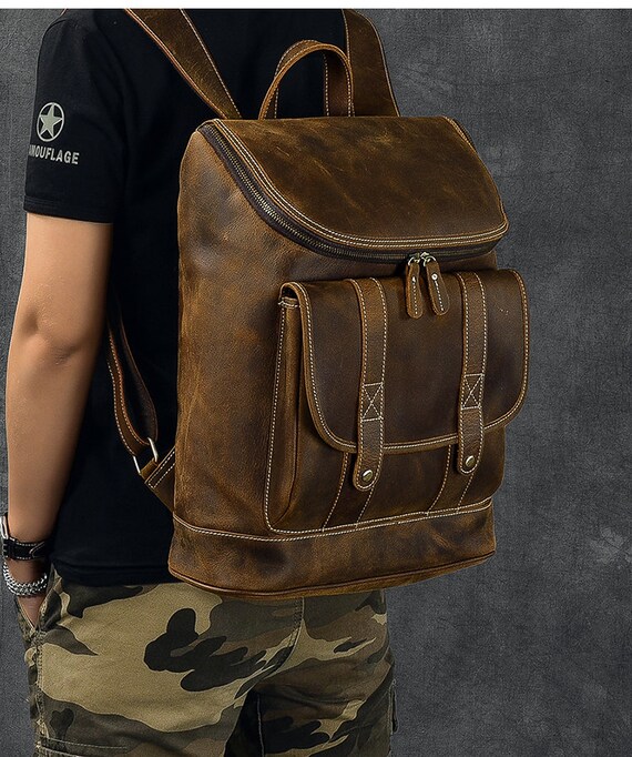 Engraved leather backpack cheap