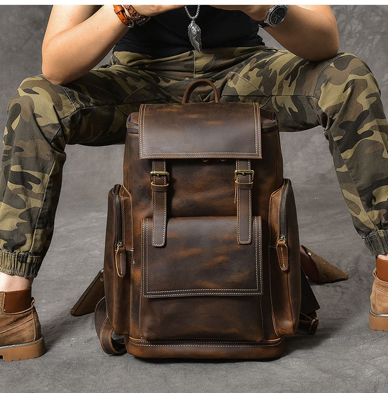 Personalized Leather Backpack Menmen Leather Backpackleather Etsy