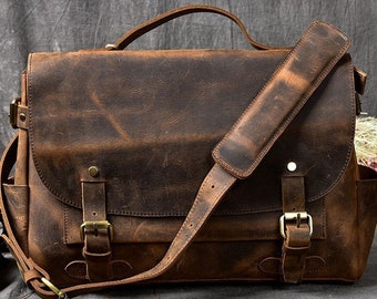Lederen Messenger Bag / Brown Leather Bag / Leather Messenger / Lederen Aktetas / Lederen Laptop Bag / Schoudertas / Cadeau voor hem