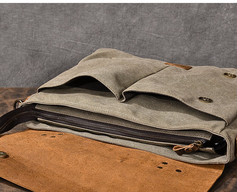 Waxed Canvas Leather Messenger Bag/crossbody Bag/mens Laptop Messenger