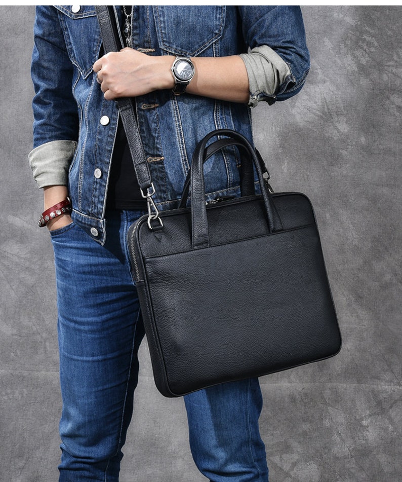 Leather Briefcase Men Messenger Bag Black Leather Bag Leather Messenger Leather Briefcase Leather Laptop Bag Shoulder Bag Gift for Him
