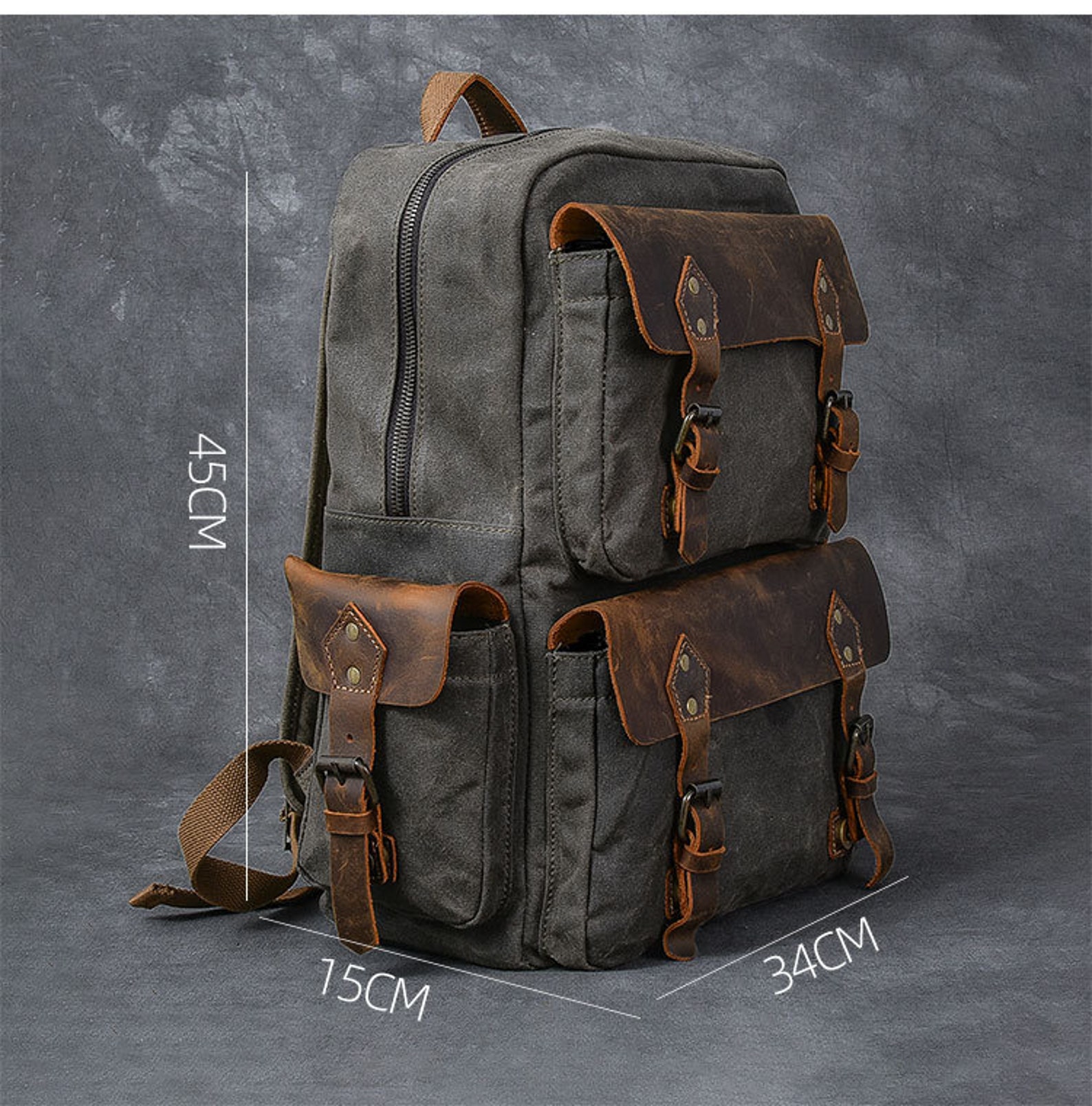 Canvas Backpack Men Leather Backpack Leather Bag Men Leather Etsy