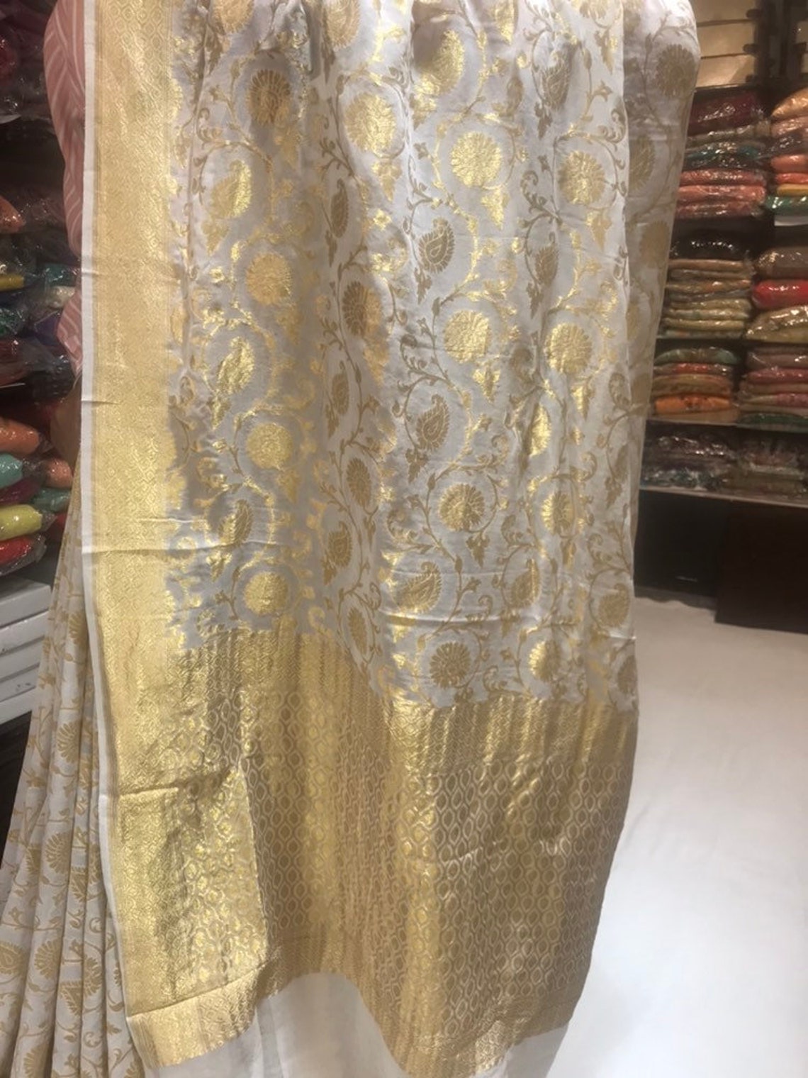 White dyeable pure georgette saree Banarasi khaddi georgette | Etsy
