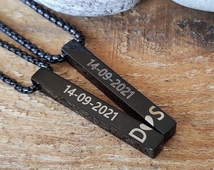 personalized couple necklace couple necklaces set of 2 relationship necklace personalized bars anniversary date necklace valentine his hers