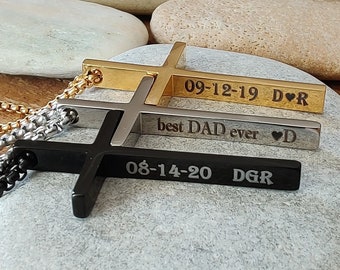 men's cross necklace faith necklace personalized scripture mens jewelry engraved gifts for him dad christian baptism religious