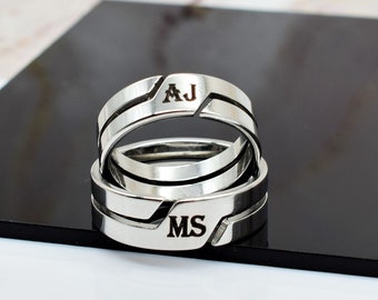 Couples Silver Ring Matching Set Custom Promise Ring for Men Women Anniversary Gift for Boyfriend Mens Personalized Ring Initials Signet