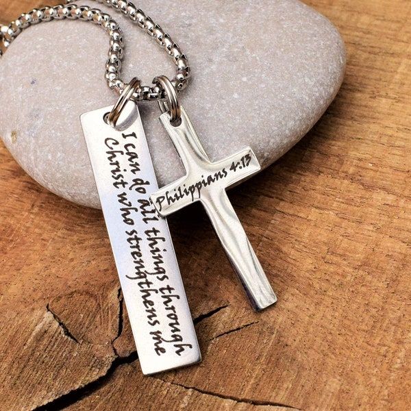 bible verse pendant scripture necklace religious jewelry for men women personalized cross custom engrave cross pendant cross charm necklace