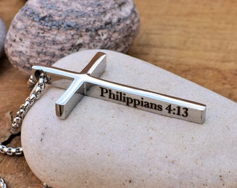 men stainless steel cross custom men necklace engrave religious necklace religious cross christian scripture necklace cross pendant large