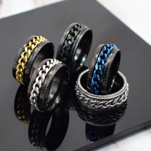 Mens Fidget Ring Adjustable Anti Stress Anxiety Bead Rings Spinner Worry Meditation Gift for Her Man Him