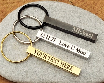 Personalized Keychain 4 Sided Bar Custom Name Gift Personalize Gift for Him Groomsman Engraved Key chain Monogram Initials Gift Drive Safe
