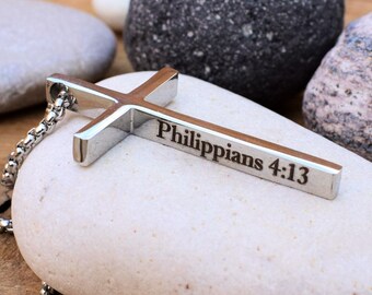 Bible Verse Cross Pendant Custom Cross Necklace for Mens / Him / Boyfriend / Husband / Man