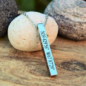 Personalized Vertical Bar Necklace: Stainless Steel Coordinates Necklace