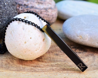 personalised bar necklace men black pendant necklace initial mens necklace customized bar pendant mens name anniversary gifts for boyfriend