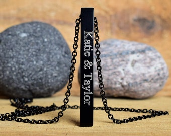 men's necklace personalized black bar necklaces fathers day gift him vertical jewelry customized name initials gifts for man birthday ideas