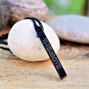 Colar de barra preta masculino colar vertical masculino personalizado 3d colar de nome colar de 4 lados colar de barra gravado a laser colar masculino