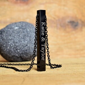Engraved Vertical Bar Necklace: Personalized 3D Stainless Steel Pendant