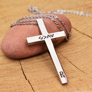God is Greater than the Highs and Lows Necklace Custom Initials Silver Cross Pendant Scripture Inspirational Jewelry