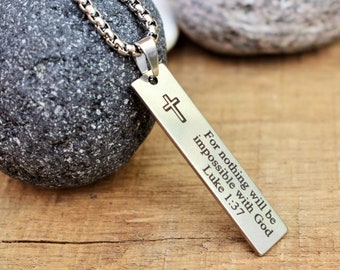 religious necklace for men christian jewelry confirmation gifts adults men cross necklace engraved necklace plate bible quotes jewelry luke