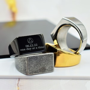 Sobriety Gift for Men AA Ring Recovery Rings Sober Man Alcoholics Anonymous Anniversary Gift Addiction Ring 12 Step Jewelry Signet