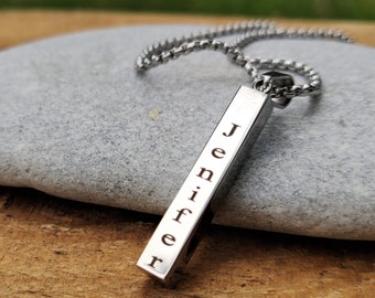 womens bar necklace long vertical bar necklace custom bar necklace personalized bar necklace engraved bar necklace name gift 3D bar necklace