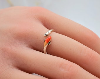 Koi Fish Ring Good Luck Japanese Adjustable Jewelry Nature Open Band Rings 925 Sterling Silver Enamel Ring for Her Anniversary