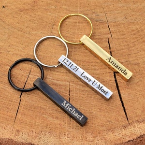 Personalized Keychain Metal Engraved Key chain Custom Key Fob Key Ring Customized Men&#39;s Bar Keychains Gift for Her Him Boyfriend Anniversary