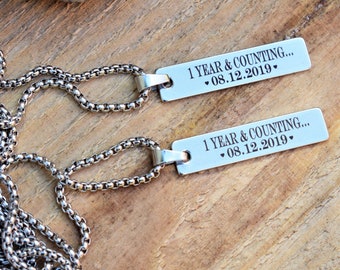 anniversary necklace 1 year anniversary gift for boyfriend couple necklace wedding date jewelry date bar necklace couple pendant name charm