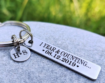 1 year anniversary gift for him boyfriend one year anniversary keychain personalized for men engraved keychain with charm 1st anniversary