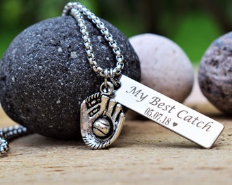 best catch necklace personalized necklace boyfriend necklace anniversary gift baseball boyfriend gifts anniversary wedding date necklace