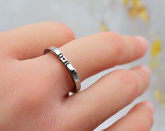 Tiny Ring Personalized Signet Rings Name Initial Date Roman Numeral Gifts for Women Her Girlfriend Best Friend Custom Gold Silver Black