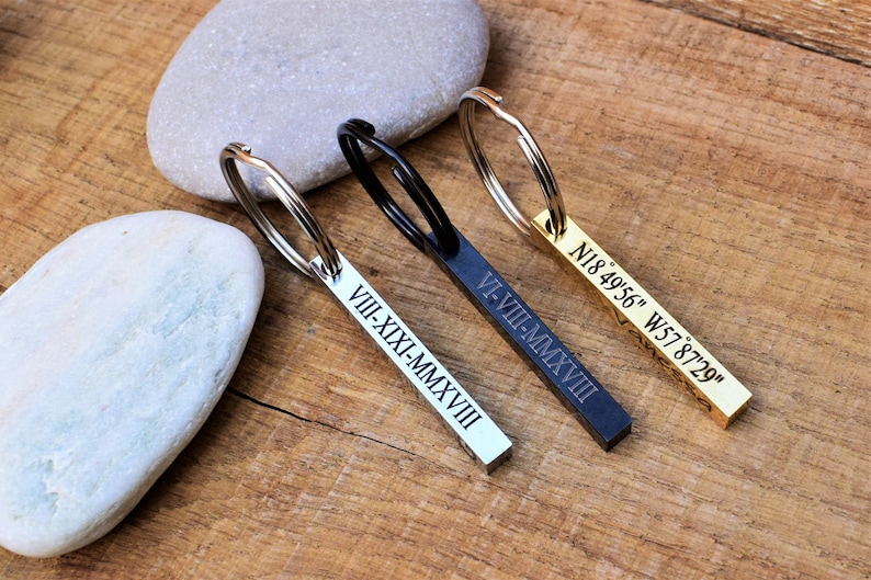 bar keychain personalized engraved men black keychain 3D bar keychain custom customized keychain for boyfriend vertical bar keychain for men image 4